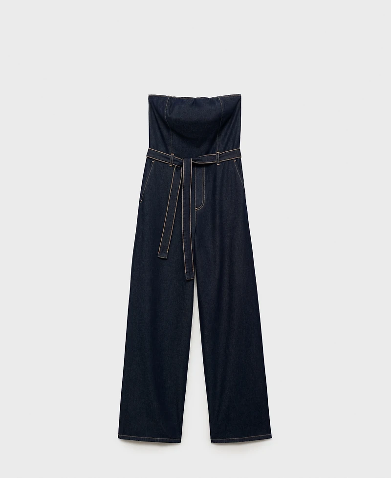 Mango Women's Strapless Denim Jumpsuit