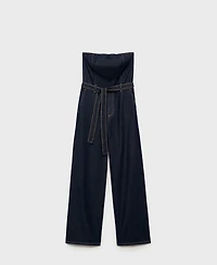Mango Women's Strapless Denim Jumpsuit