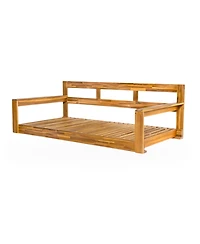 Flynama 81 Inch Acacia Wood Twin Size Porch Swing Daybed with Hemp Ropes