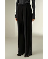 Lilysilk Women's Silk-Wool Pleated Wide-Leg Trousers