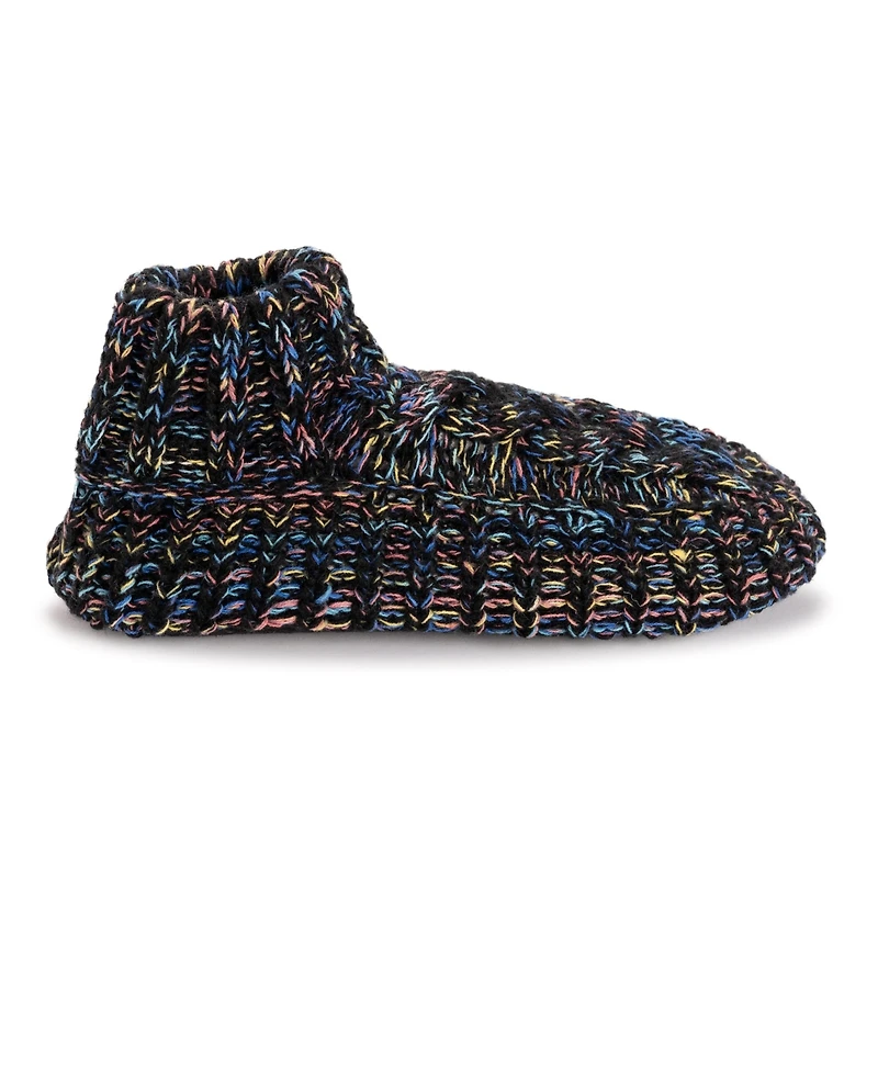 Muk Luks Women's Icelandic Space Dye Marl Cabled Cuff Booties, Pearl, L/Xl