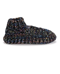 Muk Luks Women's Icelandic Space Dye Marl Cabled Cuff Booties, Pearl, L/Xl