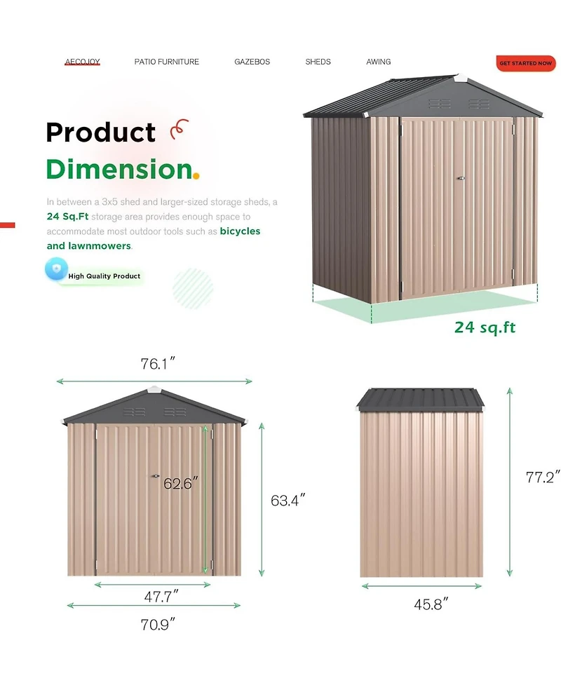 Aecojoy 6'x4' Outdoor Storage Shed