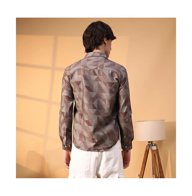 Campus Sutra Men's Geometric Seersucker Shirt
