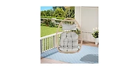 Flynama 55 Inch Outdoor Rattan Egg Swing Chair with Light Gray Cushion
