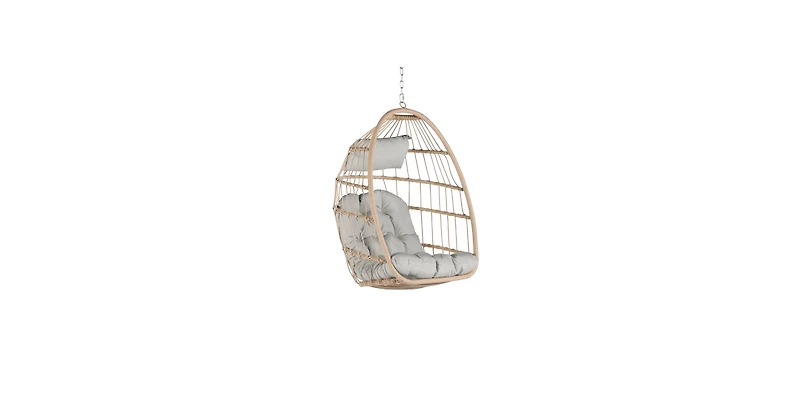 Flynama 55 Inch Outdoor Rattan Egg Swing Chair with Light Gray Cushion