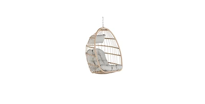 Flynama 55 Inch Outdoor Rattan Egg Swing Chair with Light Gray Cushion