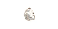 Flynama 55 Inch Outdoor Rattan Egg Swing Chair with Light Gray Cushion