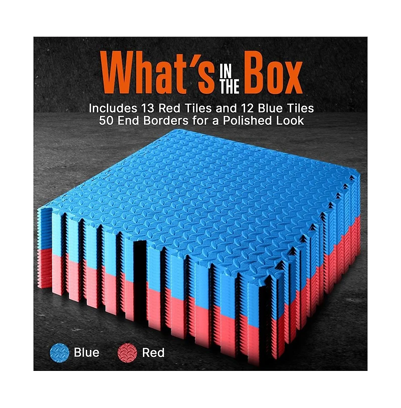 Thick Puzzle Exercise Mat 25 Pcs Eva Foam Interlocking Tiles Durable Non-Skid Flooring for Gym Workouts Red Blue