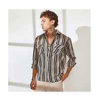 Campus Sutra Men's Taupe Brown & Sepia Brown Multitrack Striped Oversized Shirt
