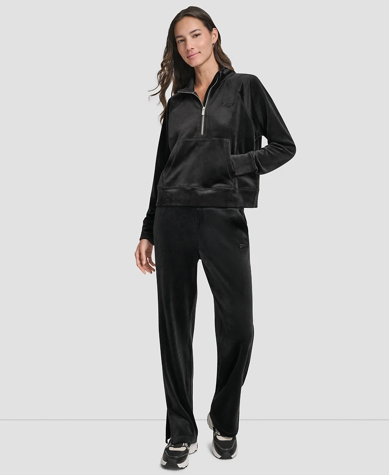 Dkny Women's Platinum Velour Embroidered Logo Sweatshirt