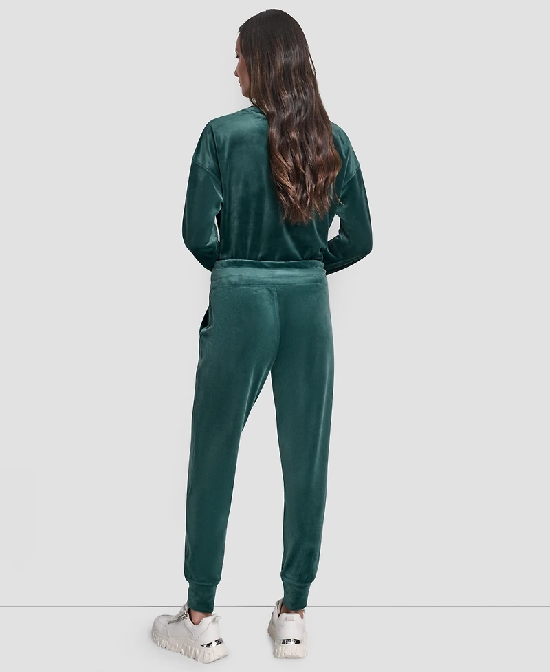 Dkny Women's Platinum Velour Rhinestone Logo Slim Fit Joggers