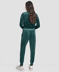 Dkny Women's Platinum Velour Rhinestone Logo Slim Fit Joggers