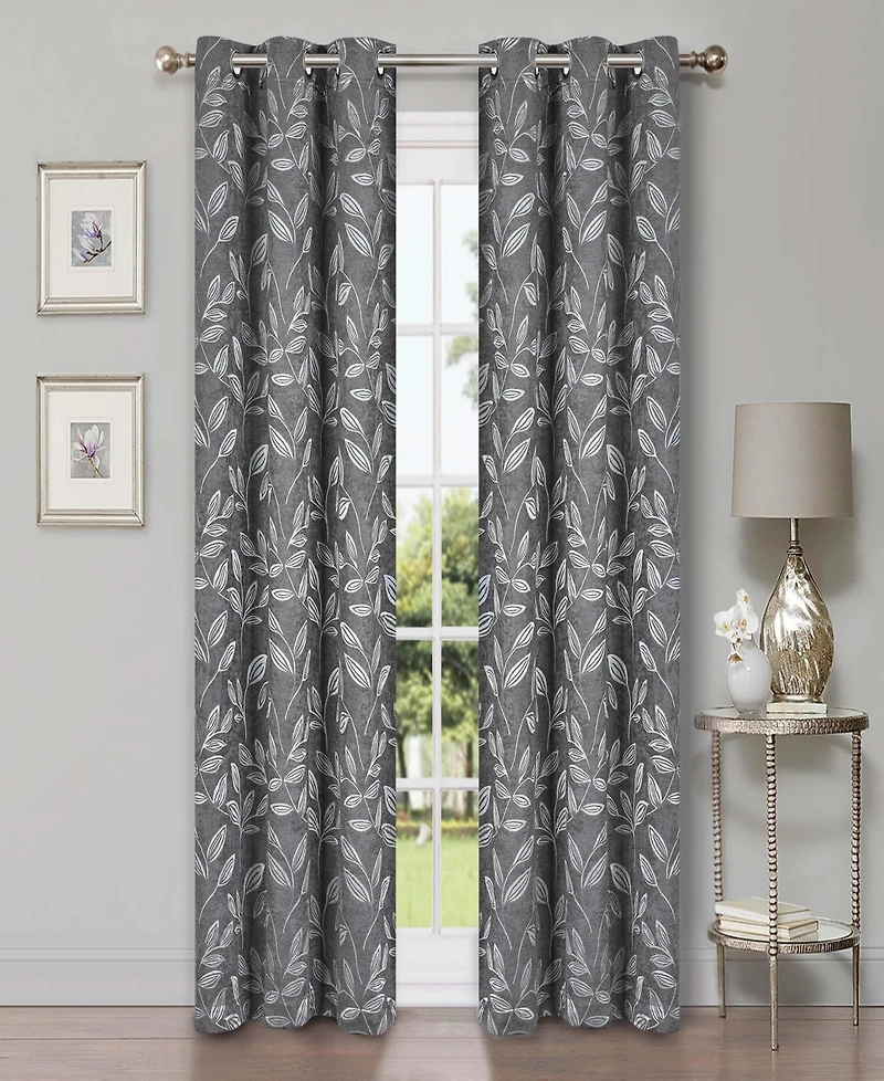 Superior Modern Leaves Room Darkening Grommet Top Curtain Panels, 42" x 96" (Set of 2)