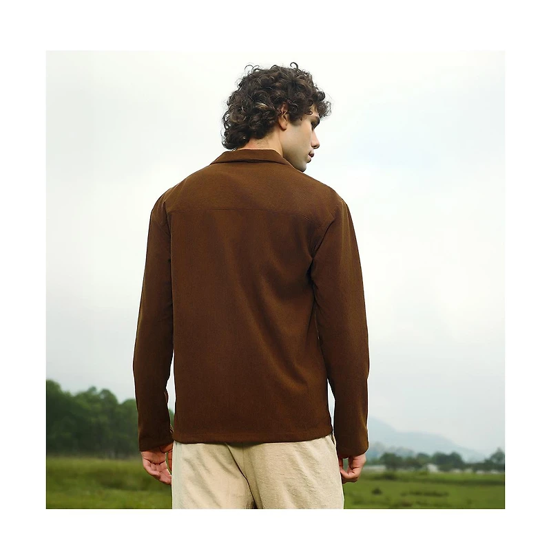 Campus Sutra Men's Chocolate Brown Ribbed Oversized Shirt