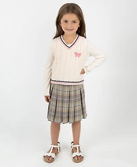 Rare Editions Little Girls' Plaid Skort Dress with Cable Knit Vest, 2 pc
