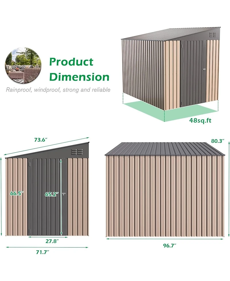Aecojoy 6'x8' Lean to Shed Outdoor Storage