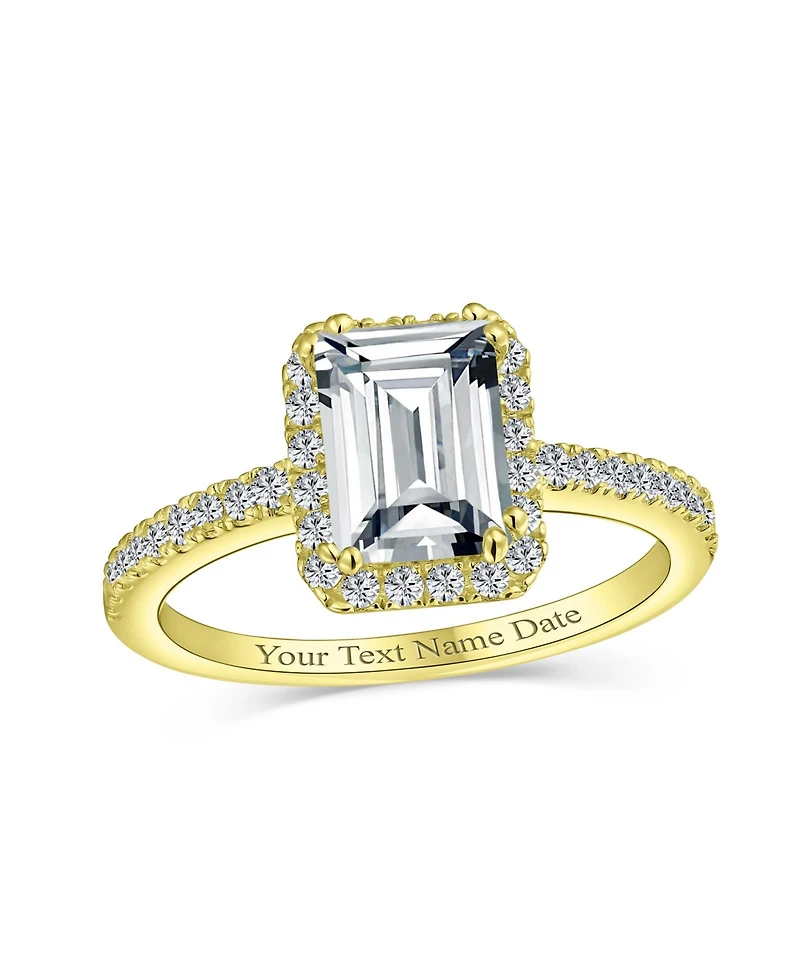 Bling Jewelry Art Deco Style 3CT Halo Cz Emerald Cut Promise Ring Rose Gold Plated Sterling Silver