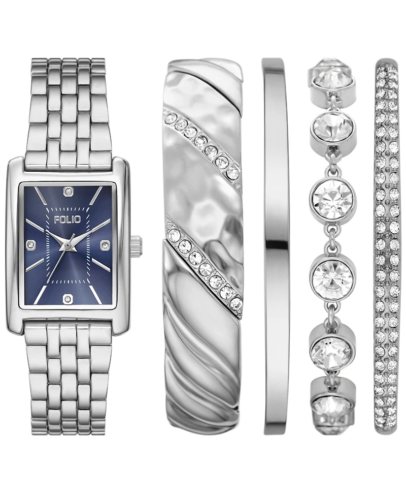 Folio Women's Quartz Three-Hand Silver Alloy Watch Set, 27mm