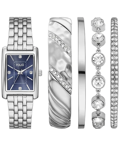 Folio Women's Quartz Three-Hand Silver Alloy Watch Set, 27mm