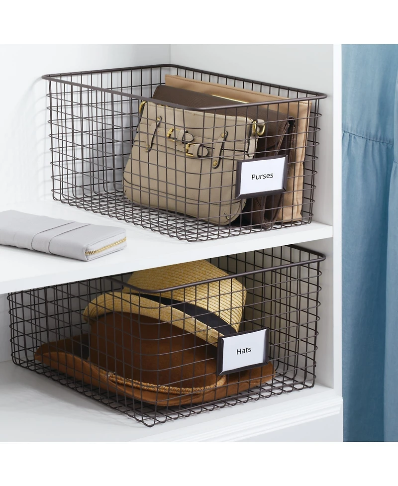 mDesign Bedroom Closet Storage Organizer Basket with Label Slot, 2 Pack, Bronze