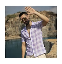 Campus Sutra Men's Lavender & Chalk White Buffalo Check Shirt