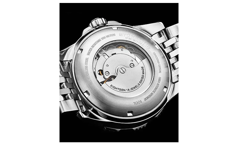 Stuhrling Men s Radiance Heritage 1006 43mm Swiss Automatic Diver Watch, Black Dial & Bezel, Oyster-Style Bracelet, Exhibition Caseback