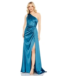 Mac Duggal Women's Gathered One Shoulder Satin Faux Wrap Gown