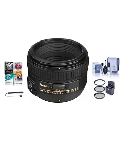 Nikon 50mm f/1.4G Af-s Nikkor Lens, Bundle with ProOptic 58mm Filters, Cleaning Kit, Lens Cap Tether, Pro Software Kit