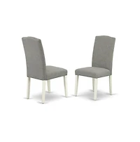 East West Furniture 3 Piece Dinette Sets Contains 1 Drop Leaves Wooden Table and 2 Dark Shitake Linen Fabric Parsons Chair High Back with Nail Heads