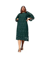 June + Vie Women's Bell-Sleeve Lace Midi Dress