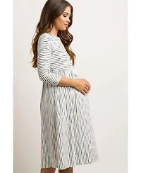 Pinkblush Maternity Ivory Ribbed Striped Midi Dress