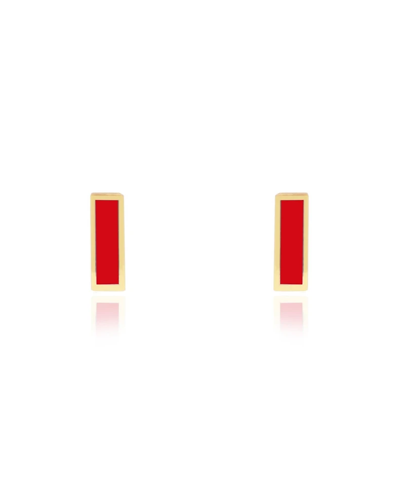 The Lovery Red Bar Stud Earrings 14K Gold
