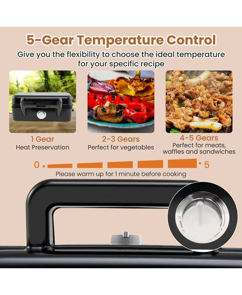3 in 1 Waffle Iron Panini Press Grill and Sandwich Maker Set with Removable Non-Stick Plates & Portable Cool Touch Handle