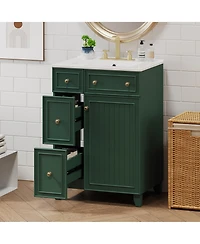 Casainc 24" Bathroom Vanity Cabinet with Ceramic Sink, 2 Drawers and 1 Soft-Close Door