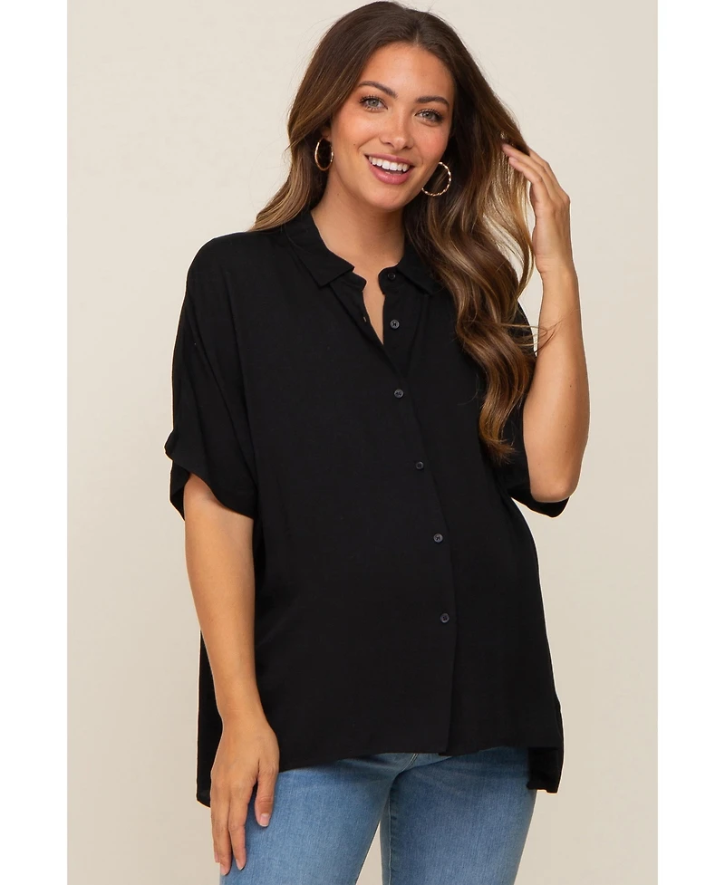 Pinkblush Maternity Black Button Up Dolman Short Sleeve Top