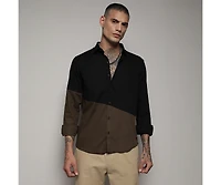 Campus Sutra Men's Black & Olive Green Contrast Panel Shirt