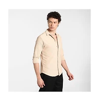 Campus Sutra Men's Saltbox Beige Self-Design Wave Shirt