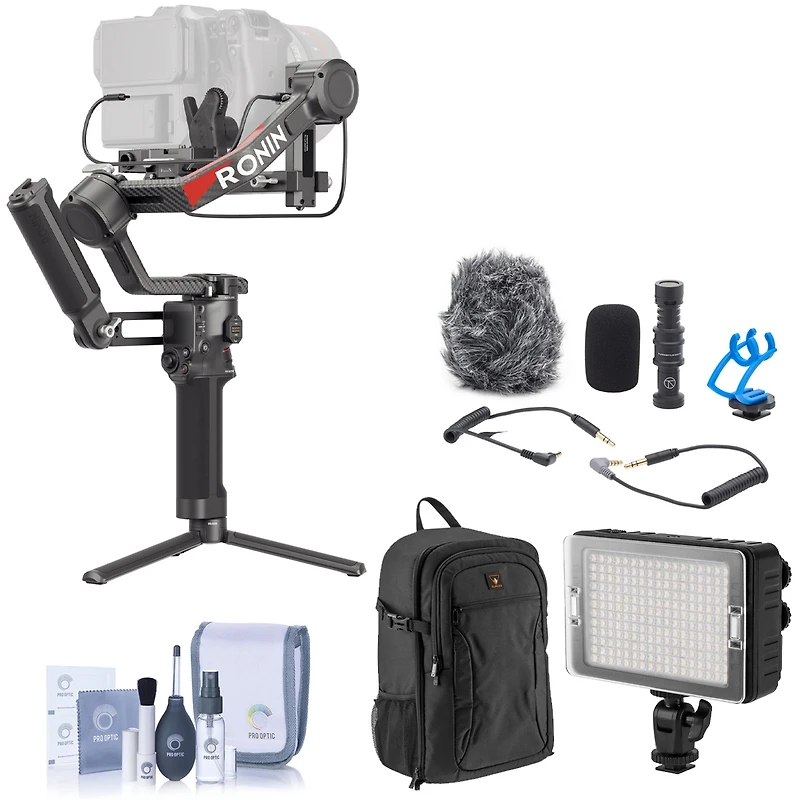 Dji Rs 4 Pro Combo, Bundle with On-Camera Led Light, Shotgun Microphone and Backpack