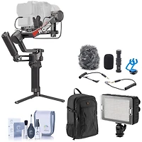 Dji Rs 4 Pro Combo, Bundle with On-Camera Led Light, Shotgun Microphone and Backpack