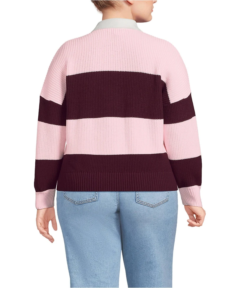 Lands' End Plus Drifter Rugby with Woven Collar Sweater
