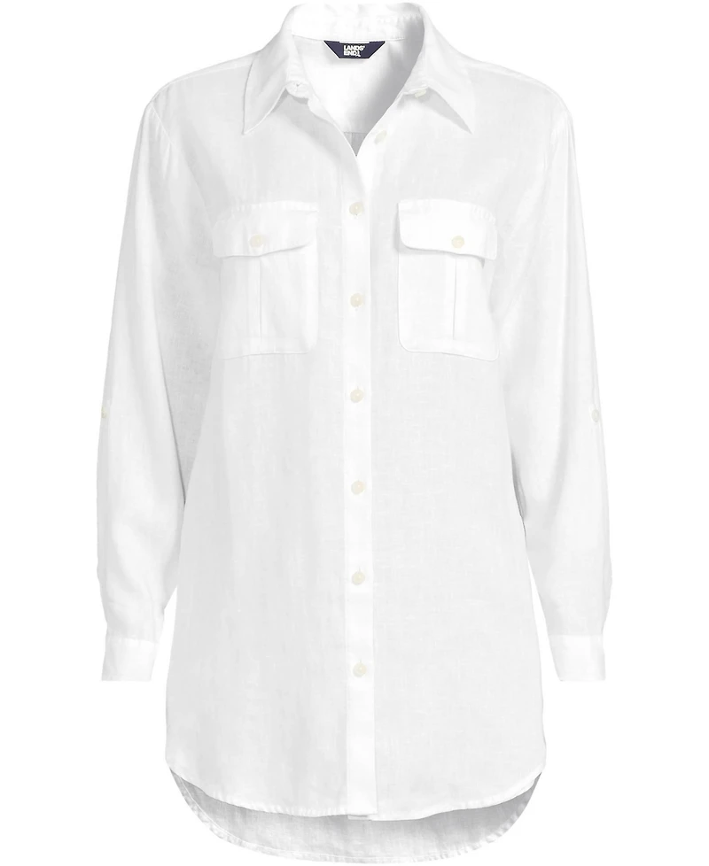 Lands' End Women's Linen Roll Sleeve Relaxed Tunic Top