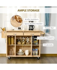 Halifax North America Natural Kitchen Island: 54" Wide Cart with Drawers and Tool Caddy