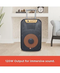 RadioShack 120W 15 inch Party Tower Pa Speaker with Lights, Fm Radio, and Rechargeable Battery and Wheels For Mobility 4001945