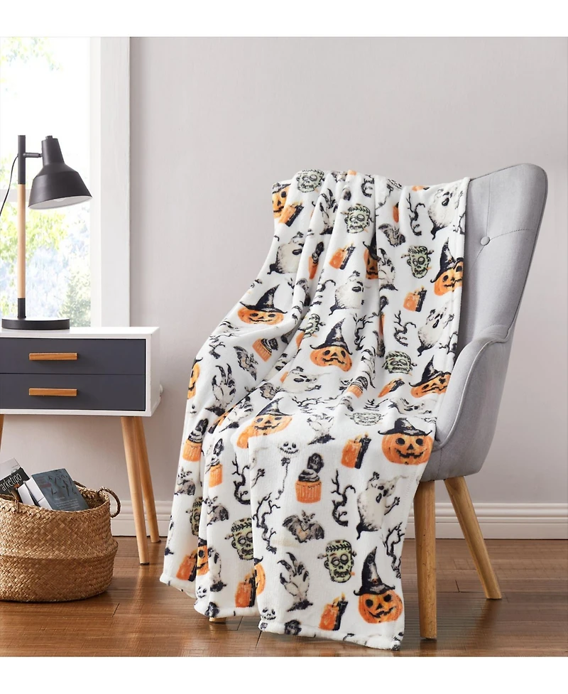 Kate Aurora Halloween Spooky Ghosts & Frankensteins Ultra Soft & Plush Oversized Accent Throw Blanket