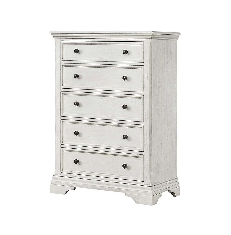 Westwood Design Olivia 5-Drawer Traditional Wood Chest in Brushed White