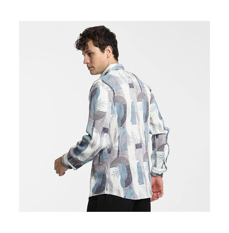 Campus Sutra Men's Icy Blue & Ivory White Twig-Block Shirt