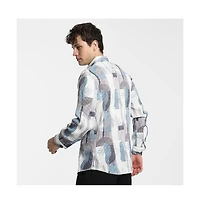 Campus Sutra Men's Icy Blue & Ivory White Twig-Block Shirt