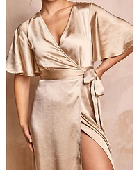 Six Stories Women's Wrap Tie Satin Bridesmaid Dress