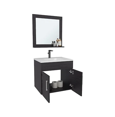 Tuhome Blake Bathroom Cabinet with Mirror Cabinet Black Mdf